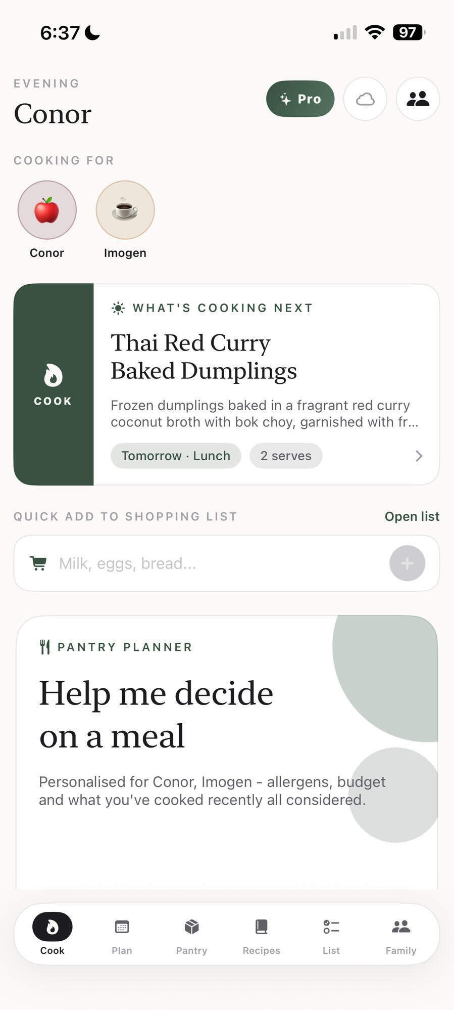 Pantry Planner app